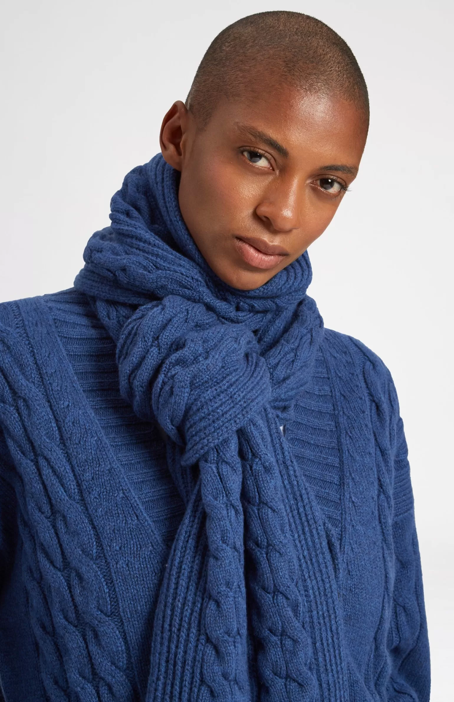 Women Pringle of Scotland All Over Rib And Cable Detail Scarf In Storm Blue