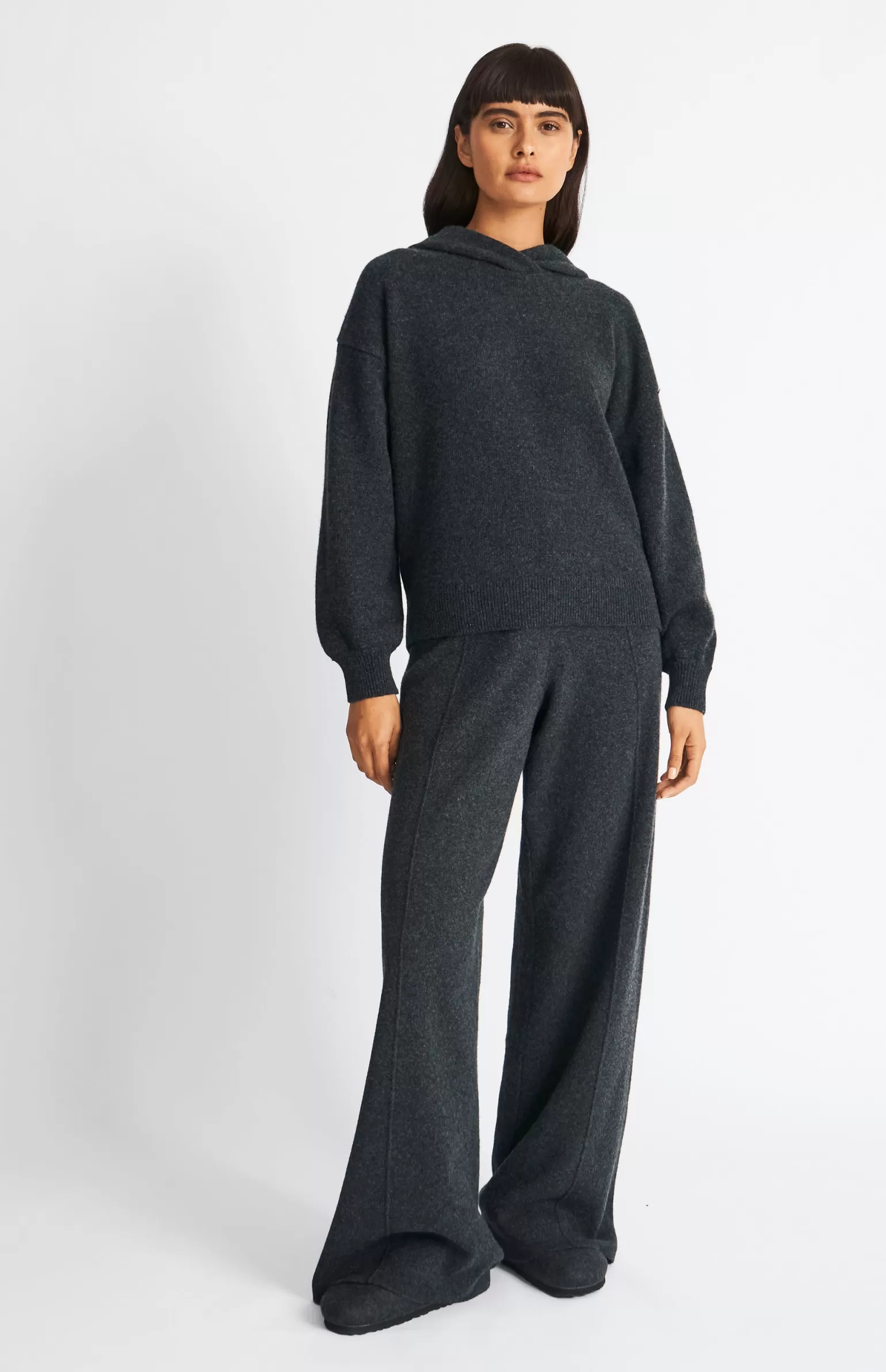 Women Pringle of Scotland Cashmere Blend Hoodie In Charcoal