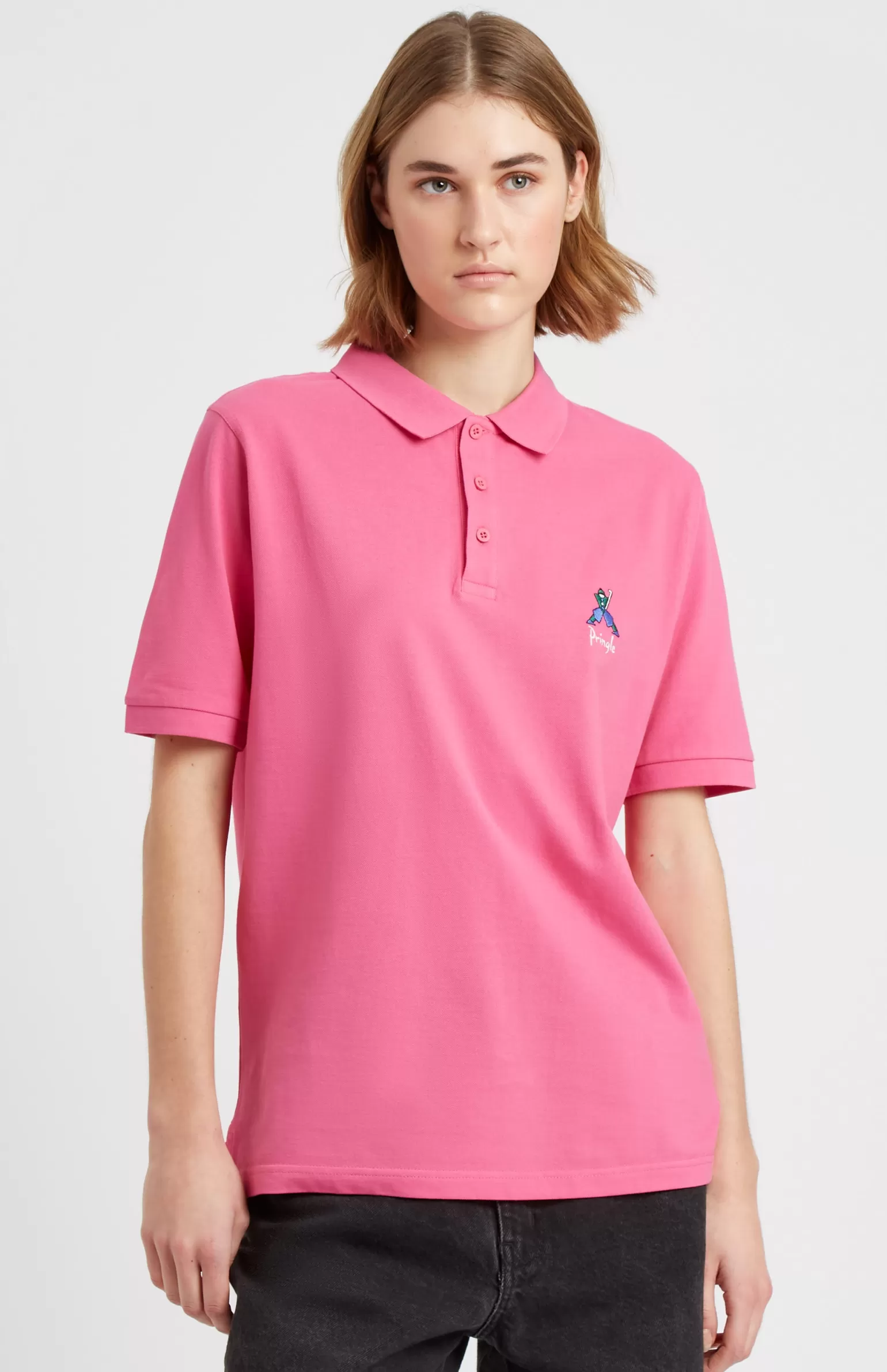 Pringle of Scotland Geometric George Golf Cotton Polo Shirt In Heather Pink