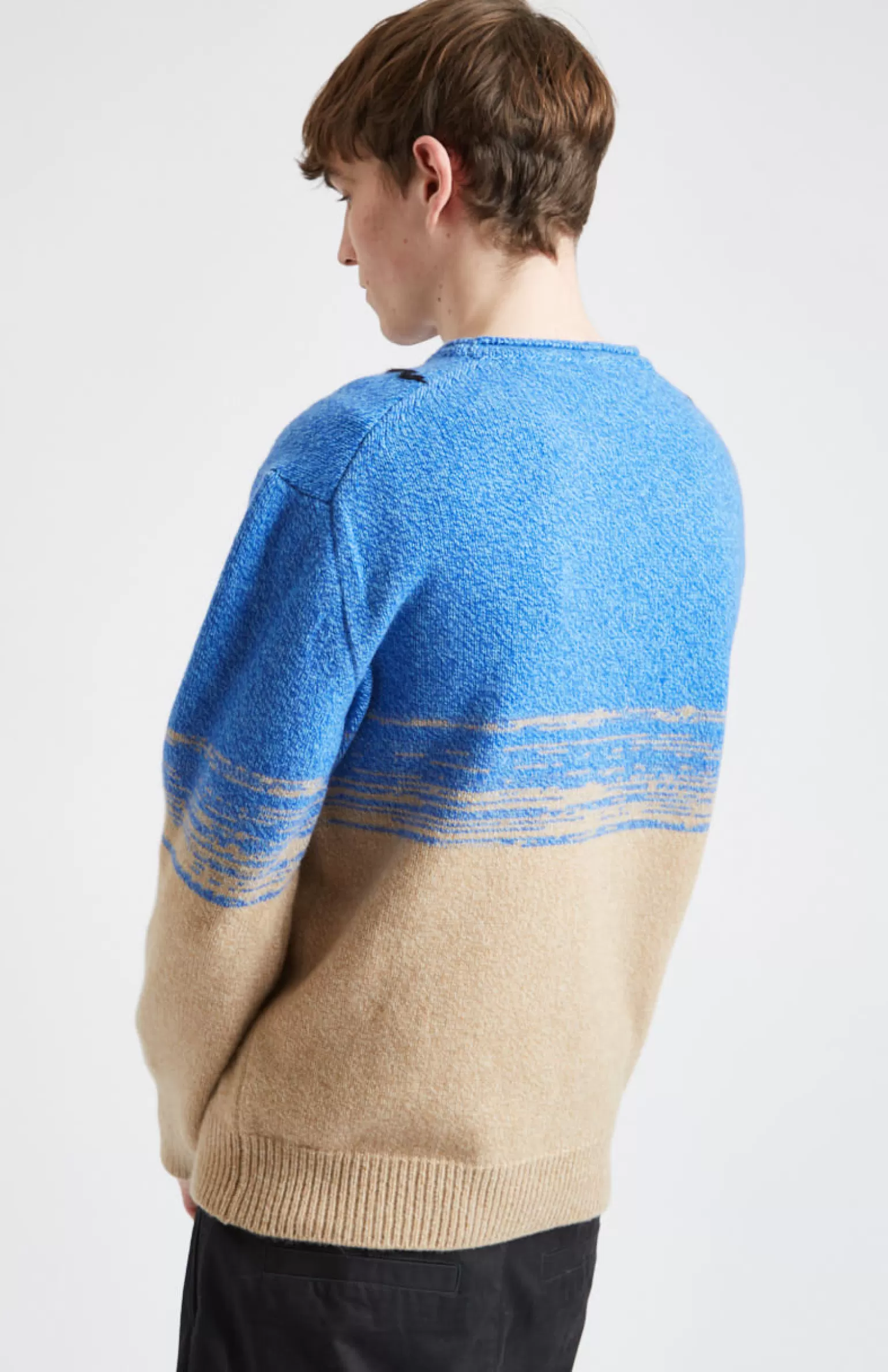 Pringle of Scotland Lambswool Round Neck Jumper With Argyle Pattern And Degrade Effect In Cobalt And Camel