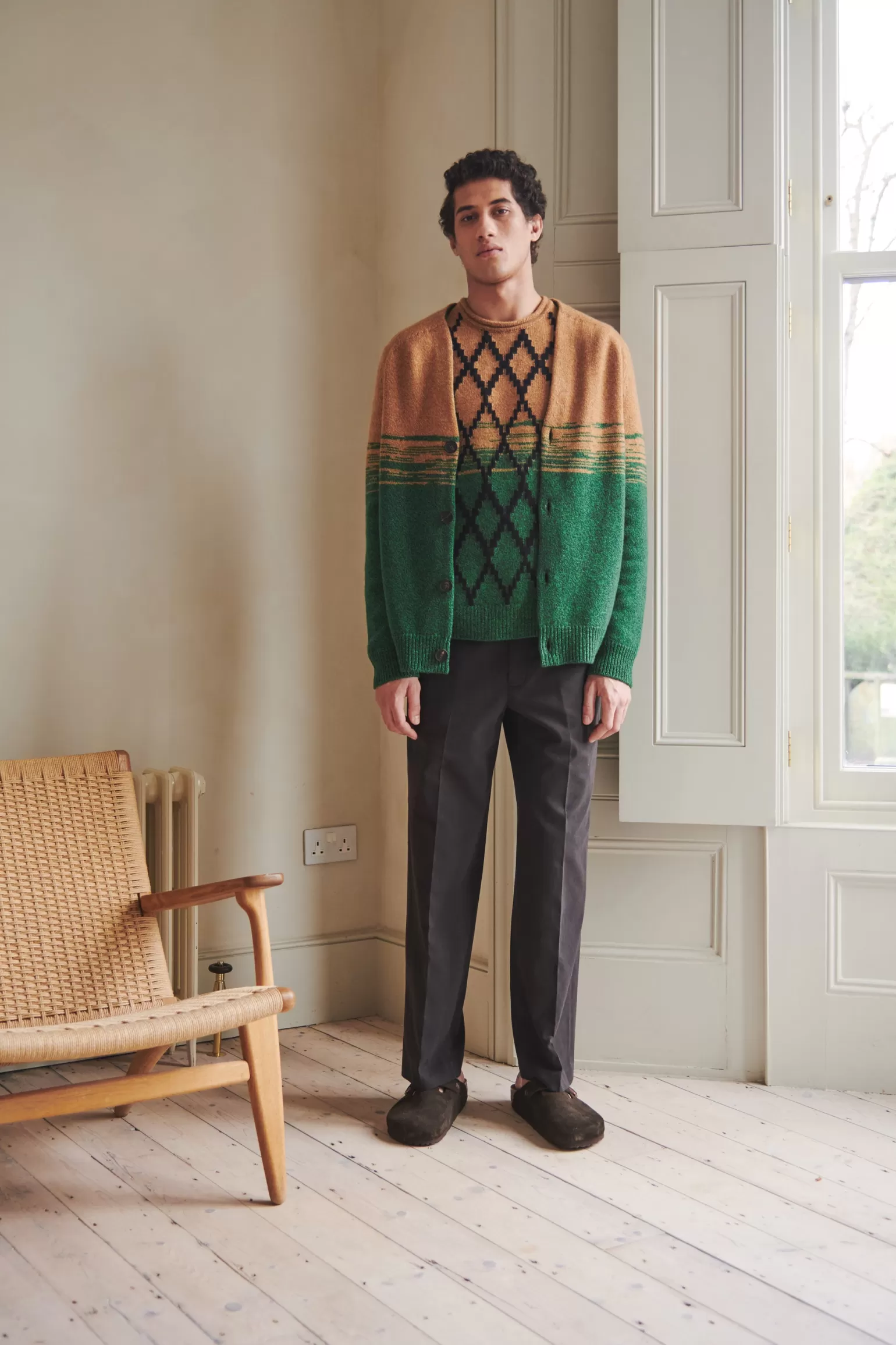 Pringle of Scotland Lambswool Round Neck Jumper With Argyle Pattern And Degrade Effect In Vicuna And Evergreen