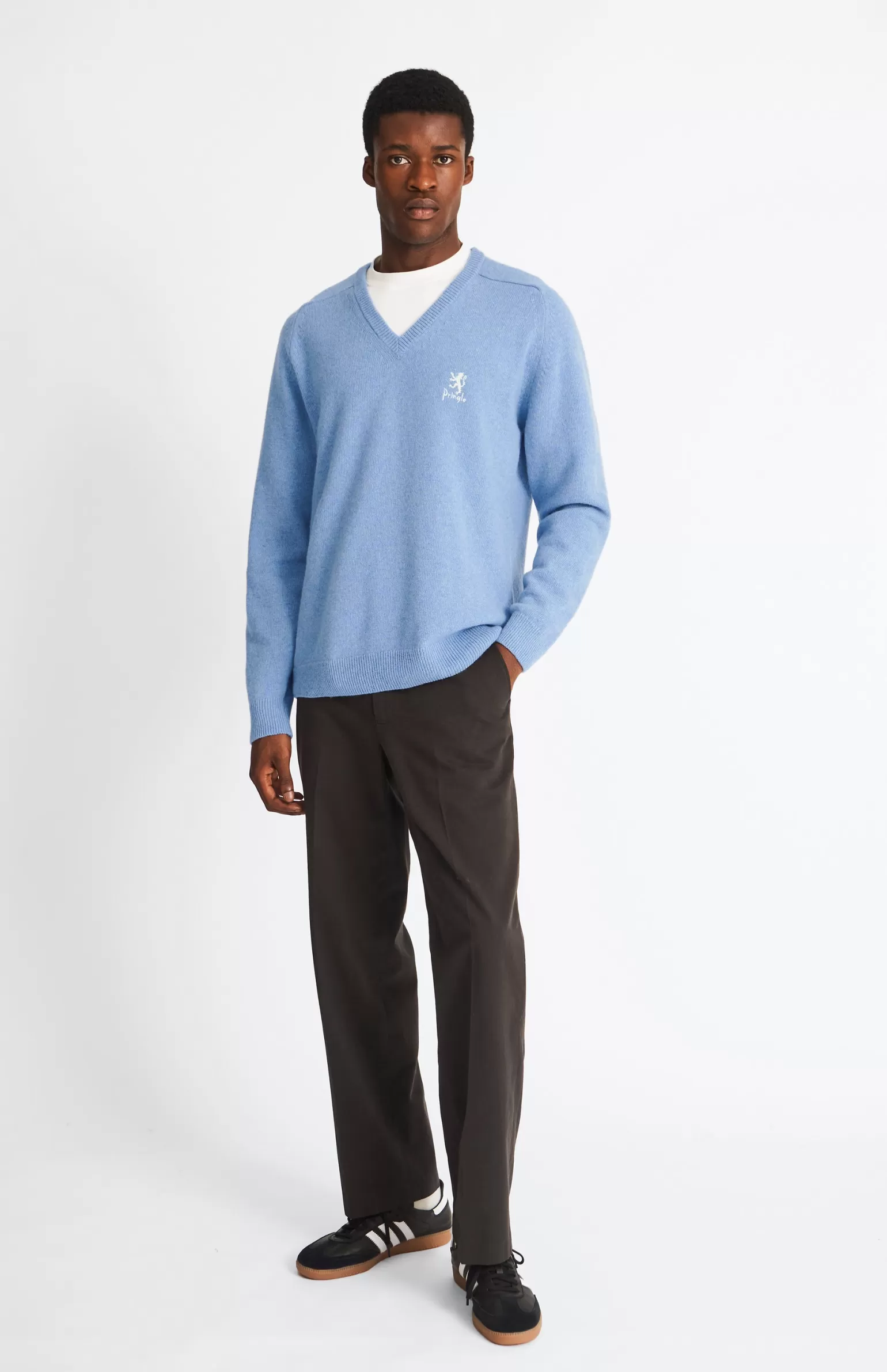 Pringle of Scotland Men's Archive V Neck Lambswool Blend Jumper In Carolina Blue