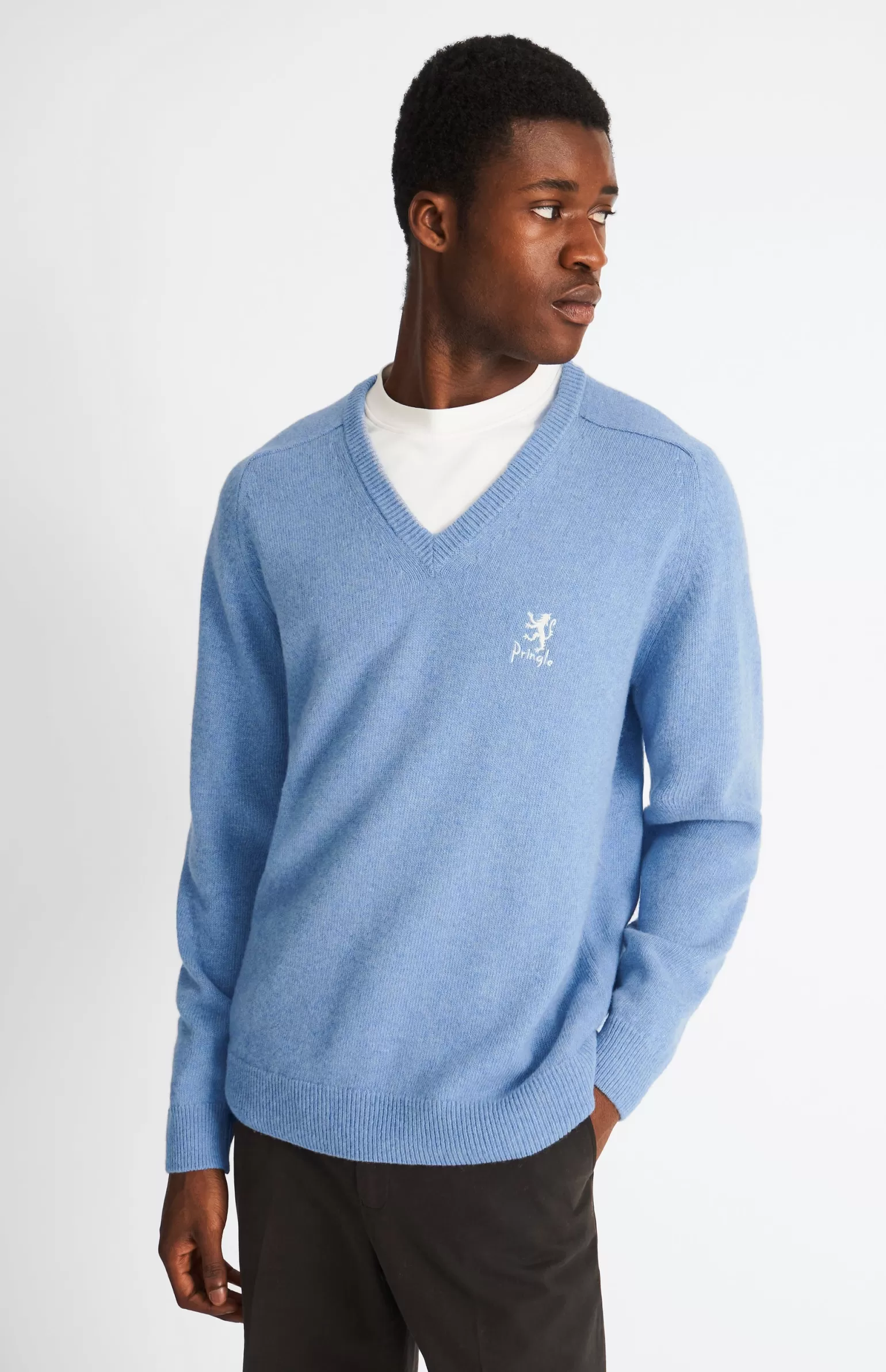 Pringle of Scotland Men's Archive V Neck Lambswool Blend Jumper In Carolina Blue