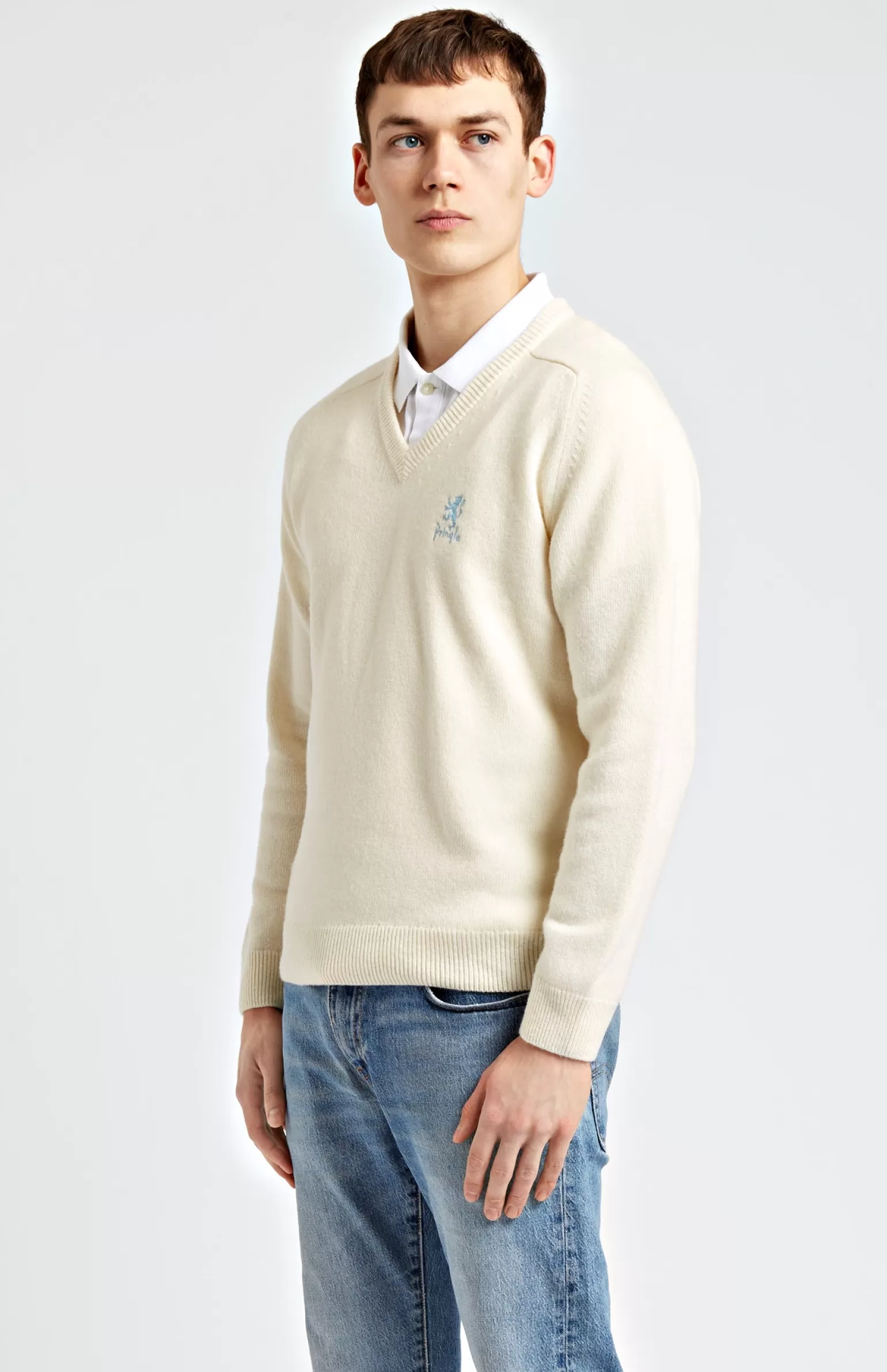 Pringle of Scotland Men's Archive V Neck Lambswool Blend Jumper In Ivory