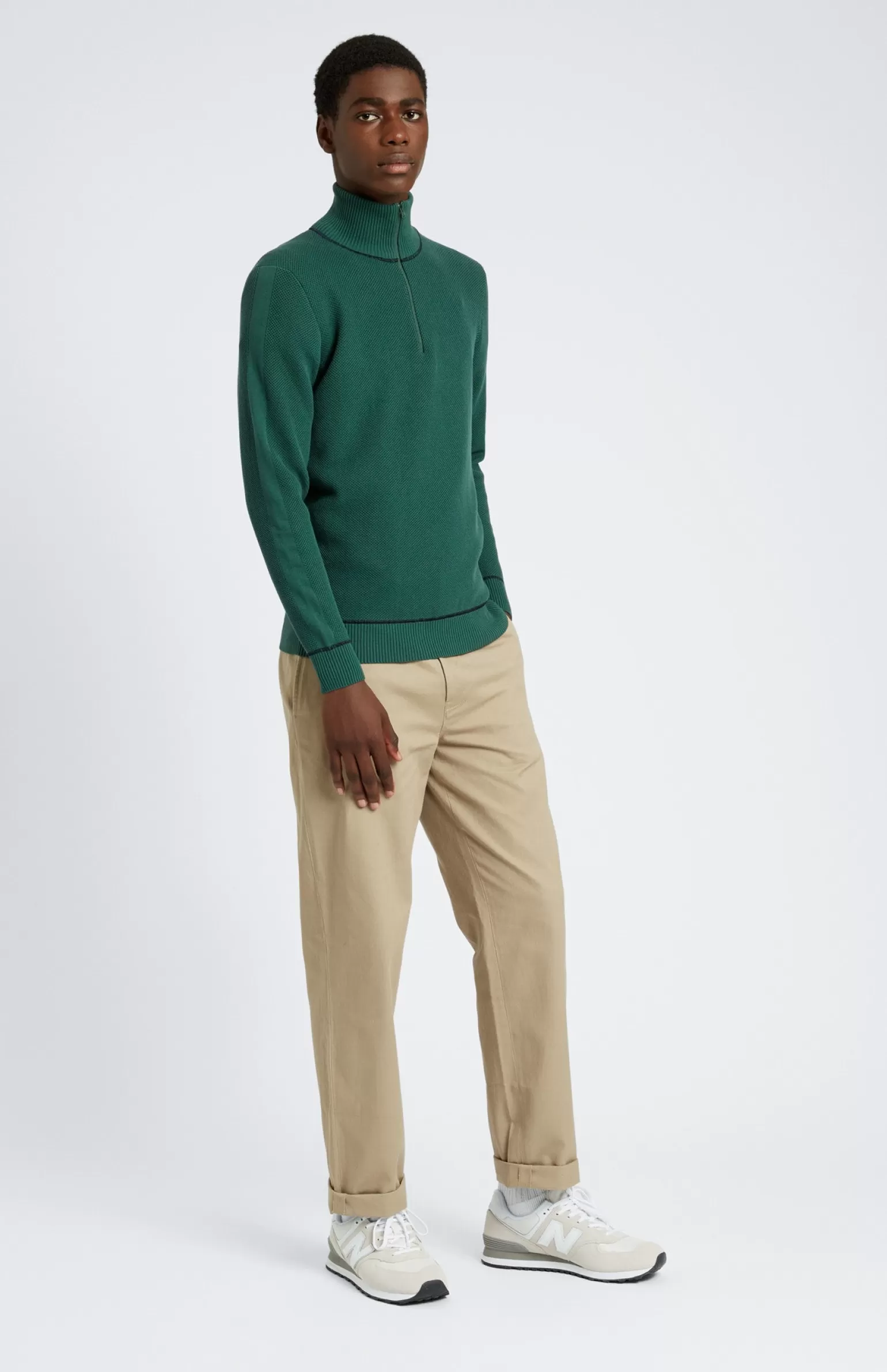 Pringle of Scotland Men's Half Zip Cotton Jumper In Forest Green / Navy