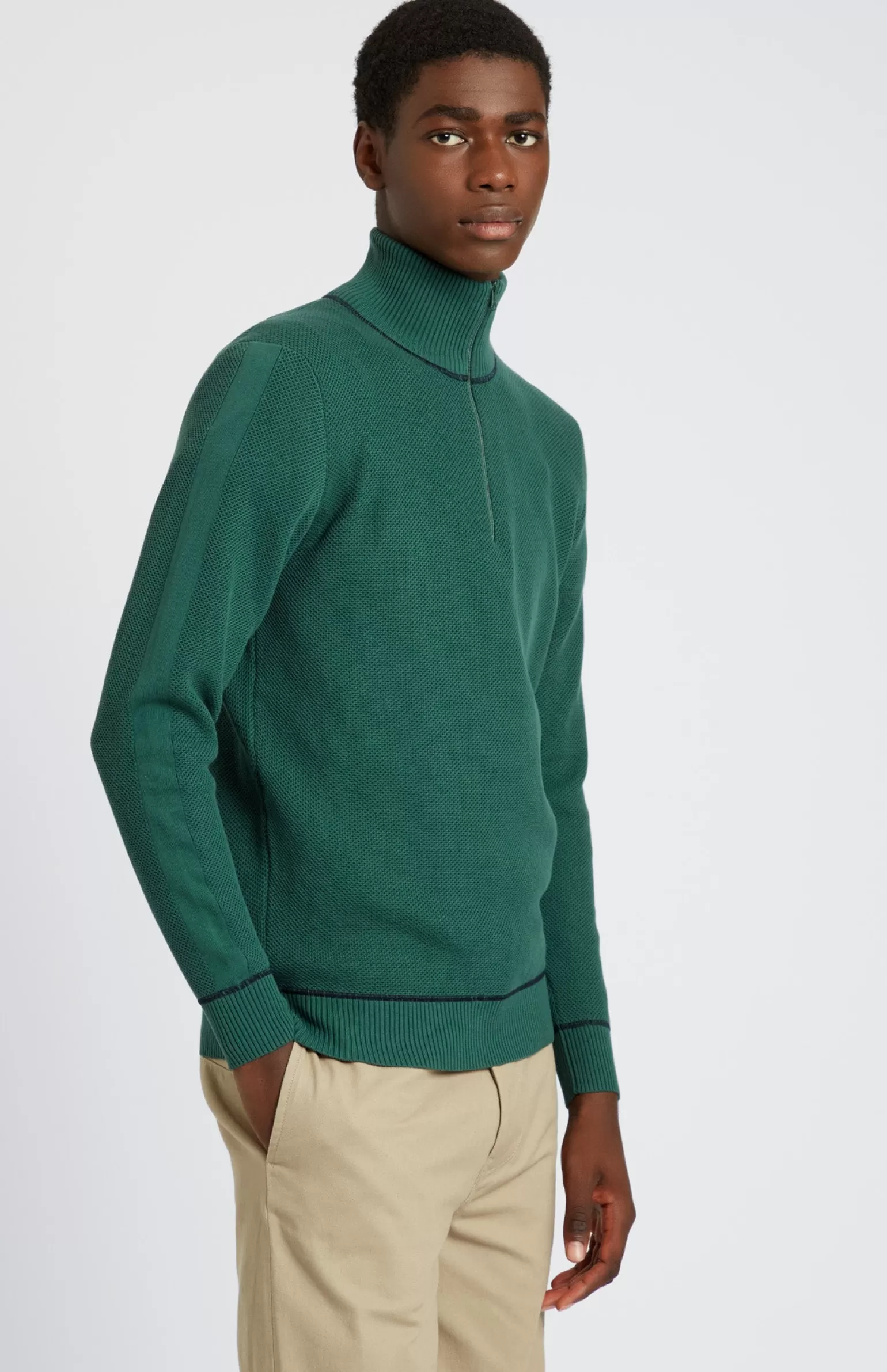 Pringle of Scotland Men's Half Zip Cotton Jumper In Forest Green / Navy