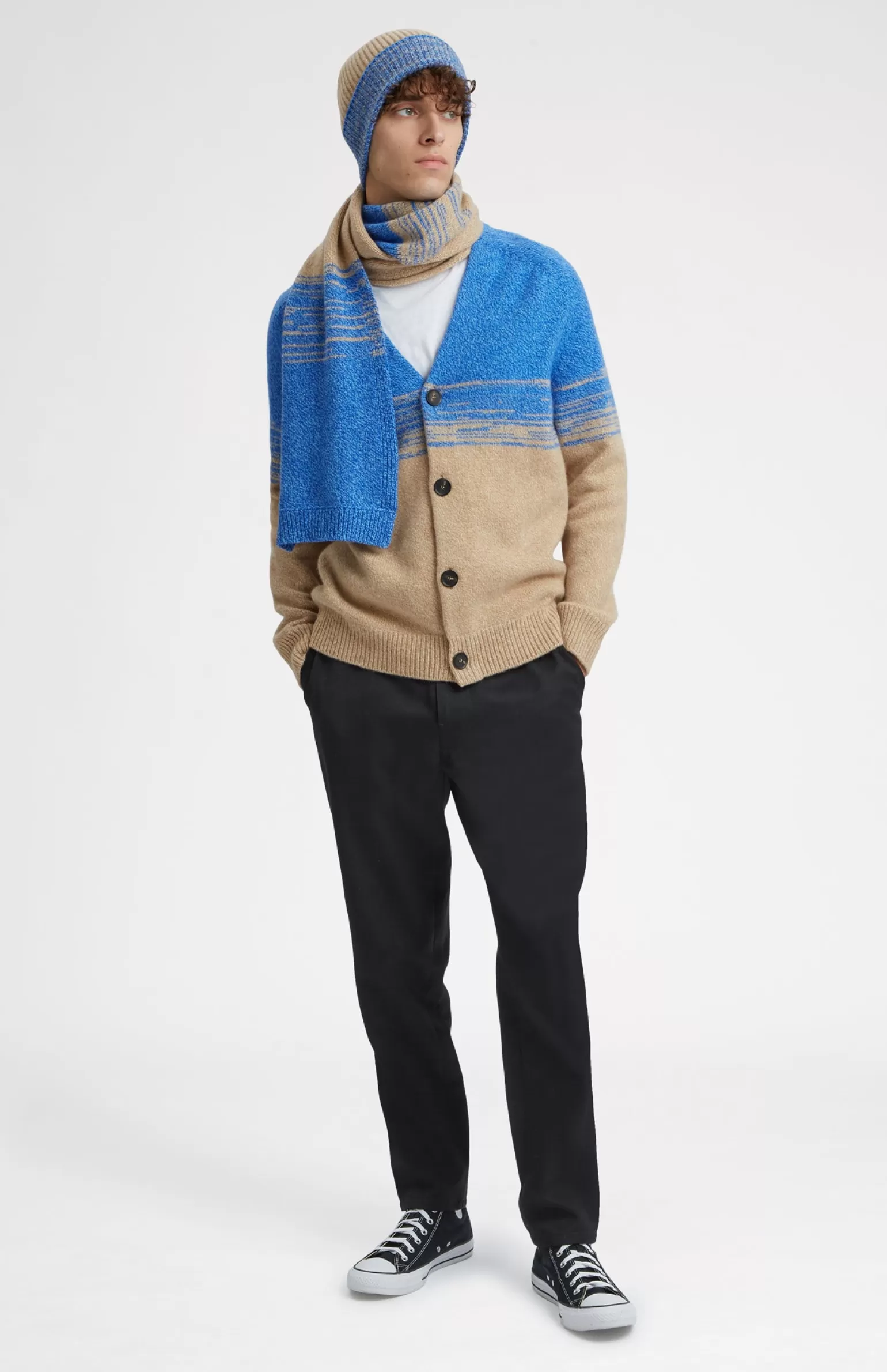 Pringle of Scotland Men's Lambswool Scarf With A Mouline Degrade Effect In Cobalt And Camel