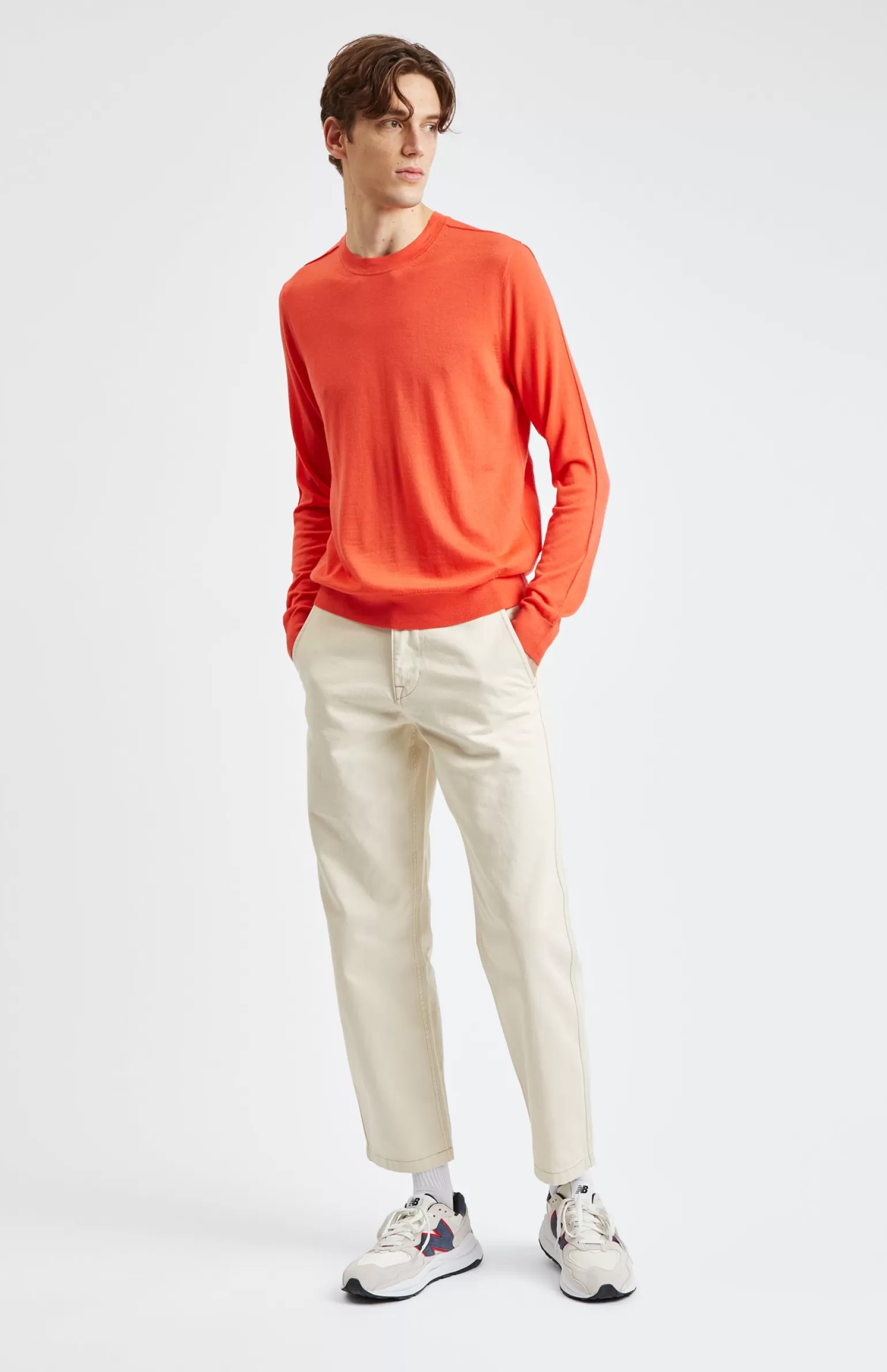 Pringle of Scotland Round Neck Merino Wool Jumper In Pumpkin