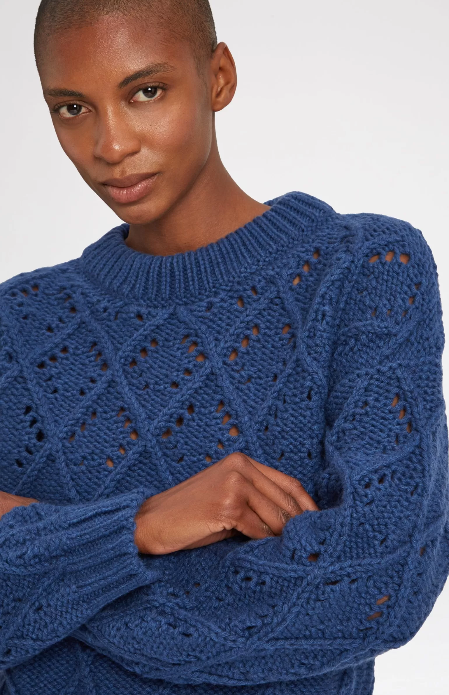 Women Pringle of Scotland Superfine Wool Jumper With Allover Diamond Pattern In Storm Blue