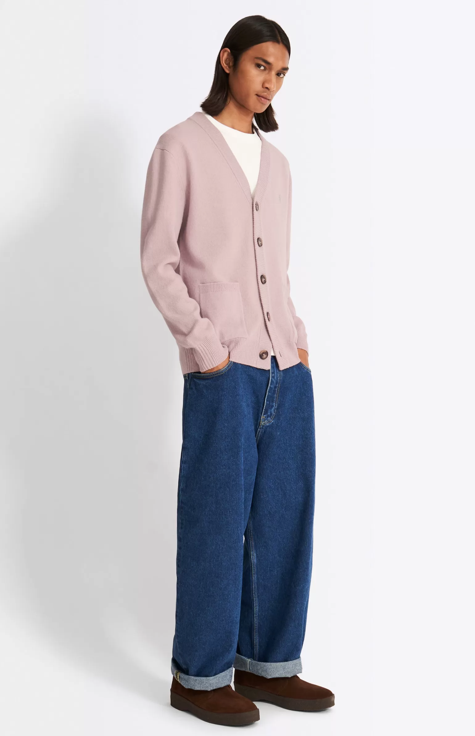 Pringle of Scotland V Neck Lambswool Cardigan In Dusty Pink