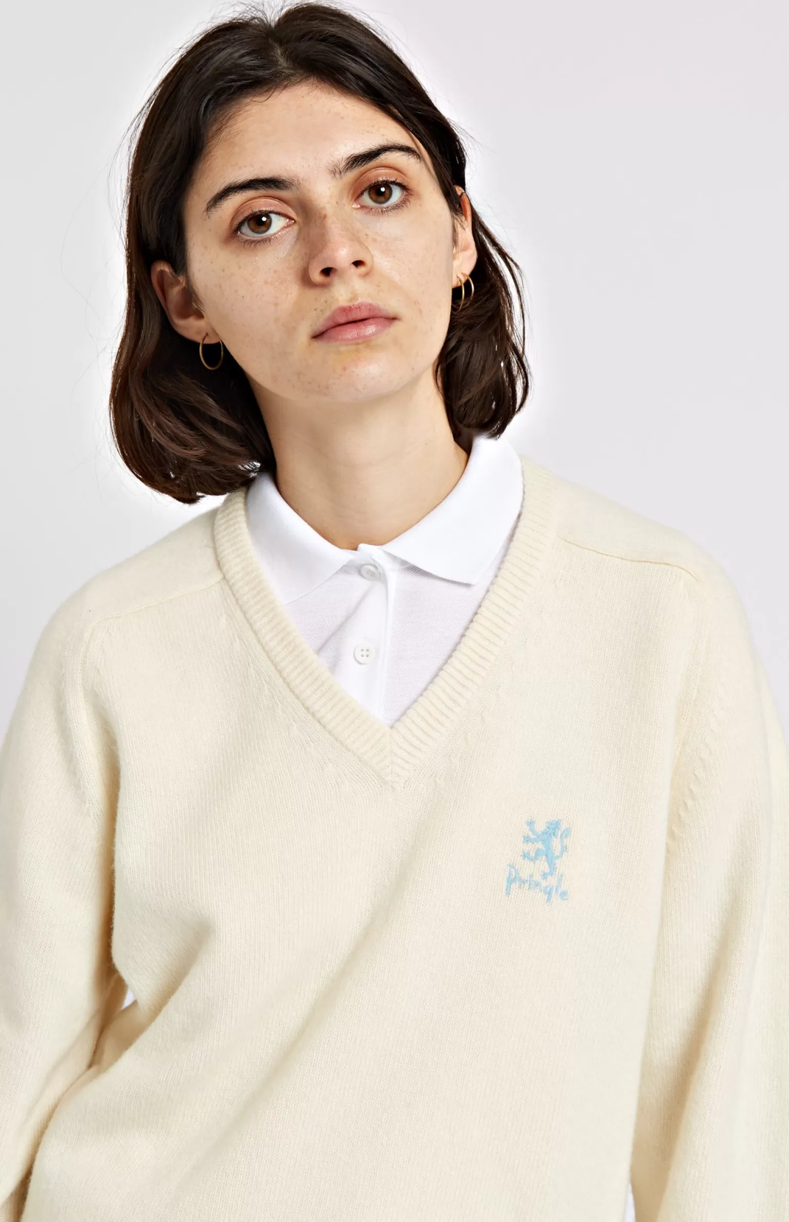 Women Pringle of Scotland Women's Archive V Neck Lambswool Blend Jumper In Ivory