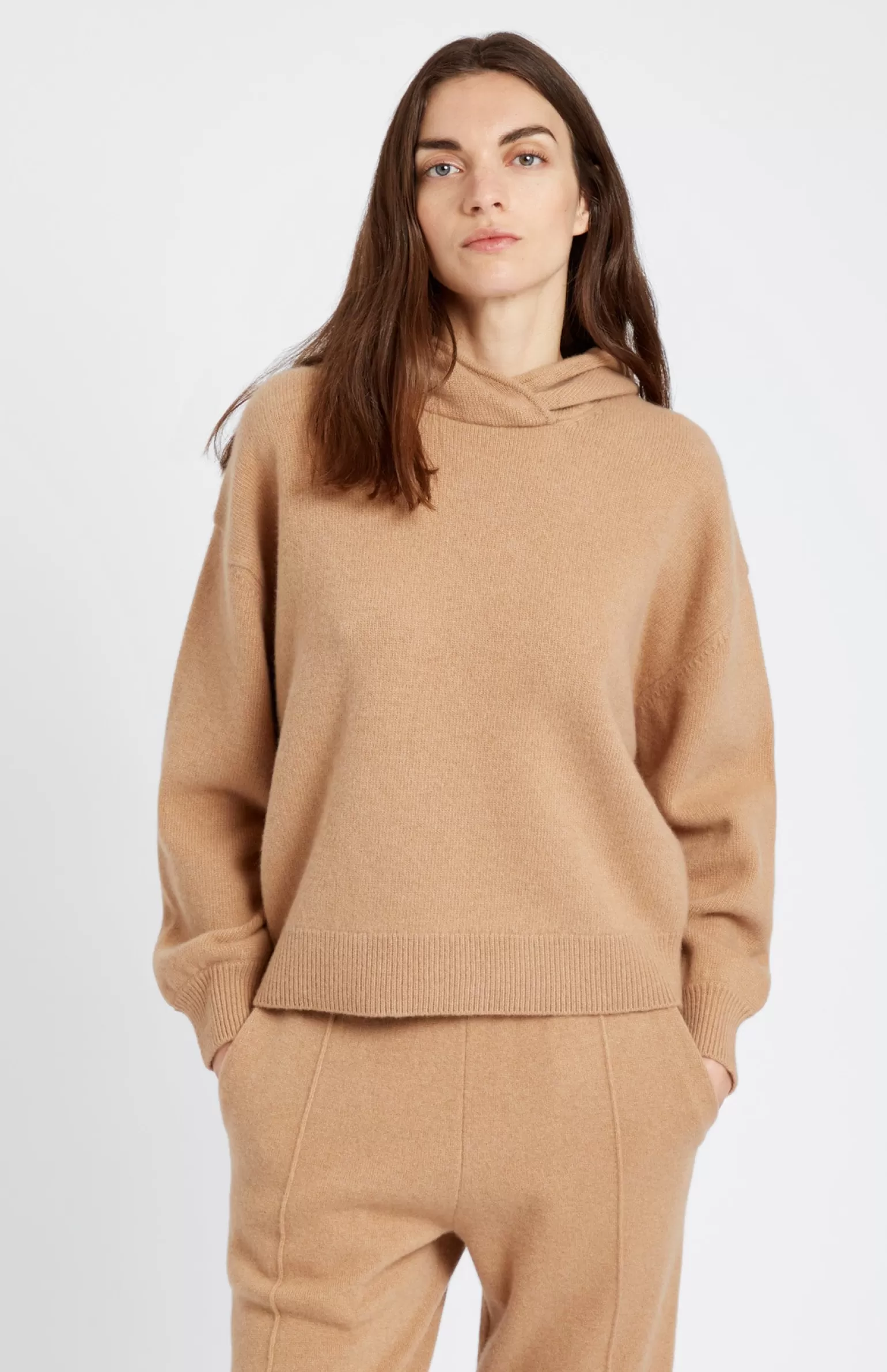 Women Pringle of Scotland Women's Cashmere Blend Hoodie In Camel
