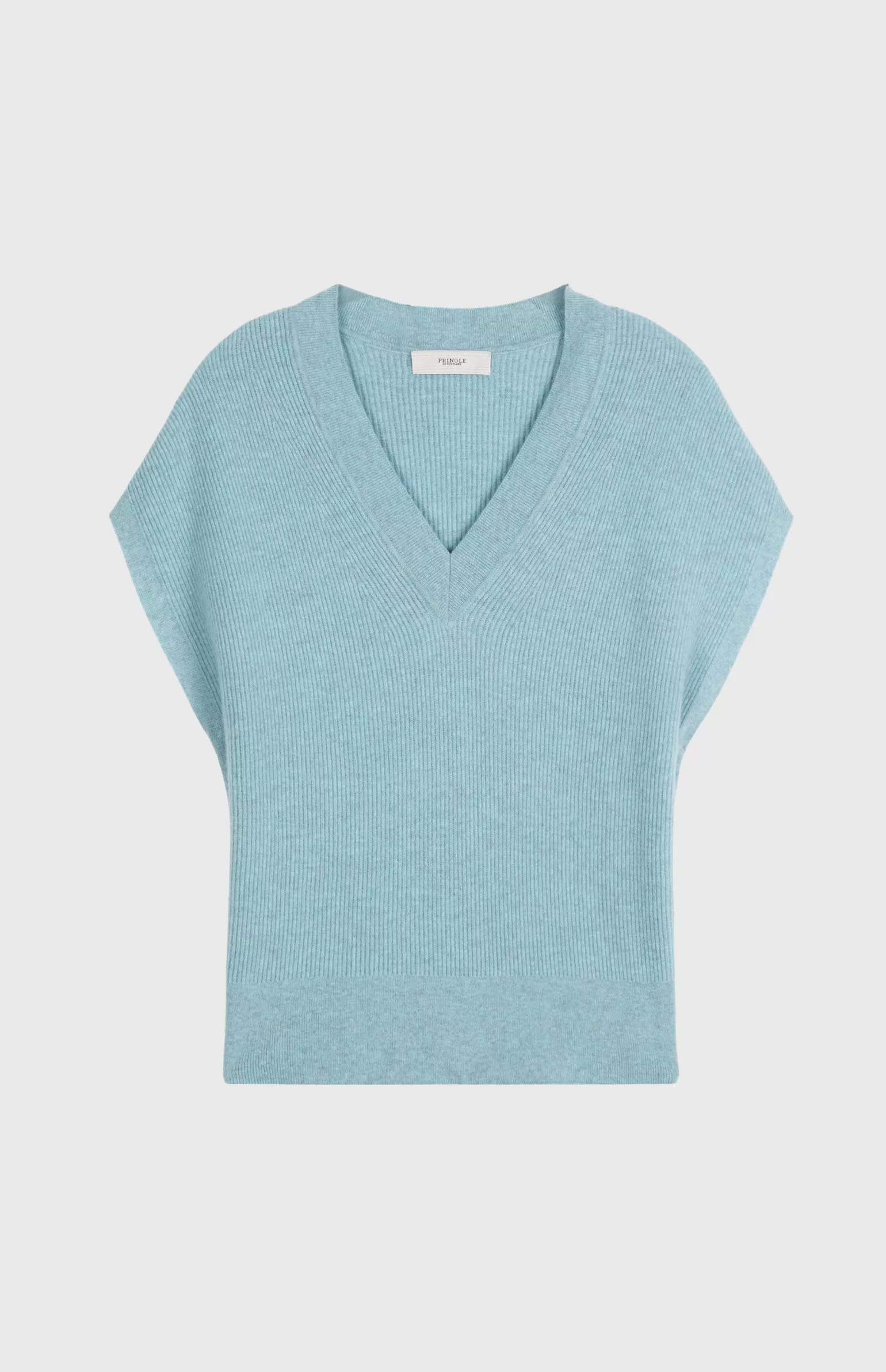 Women Pringle of Scotland Women's Cashmere Blend V Neck Sleeveless Jumper In Aqua Melange
