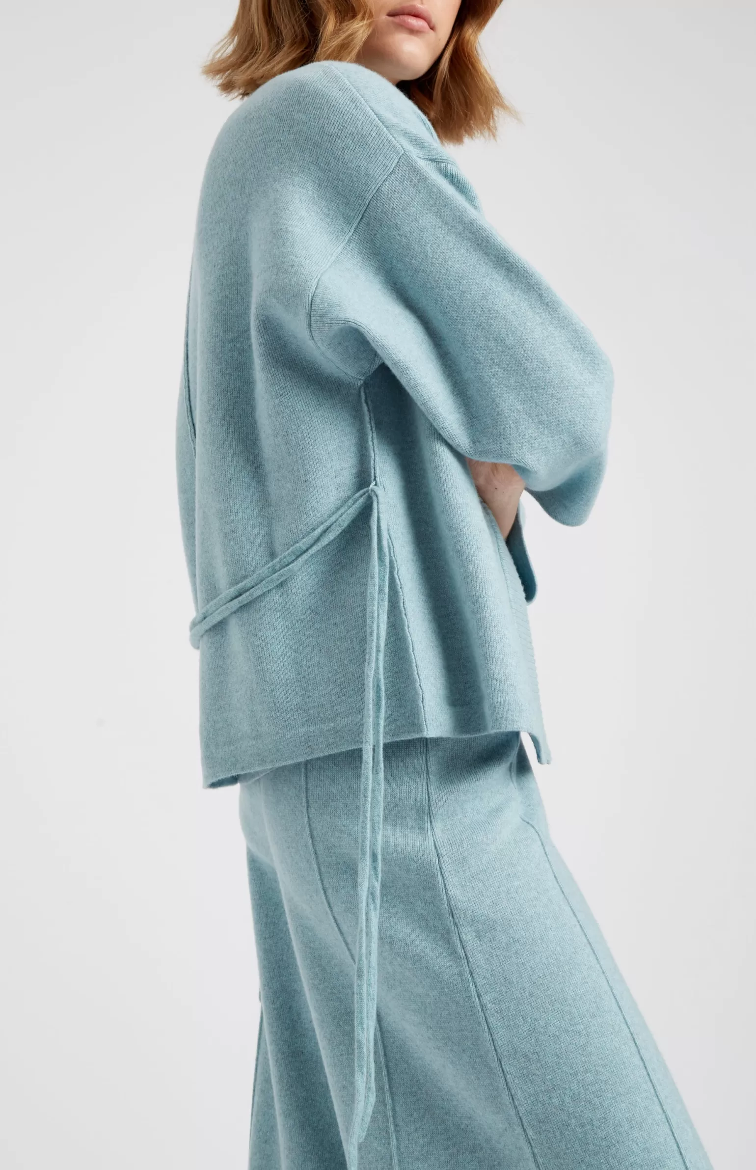 Women Pringle of Scotland Women's Cashmere Blend Wrap Cardigan In Aqua Melange