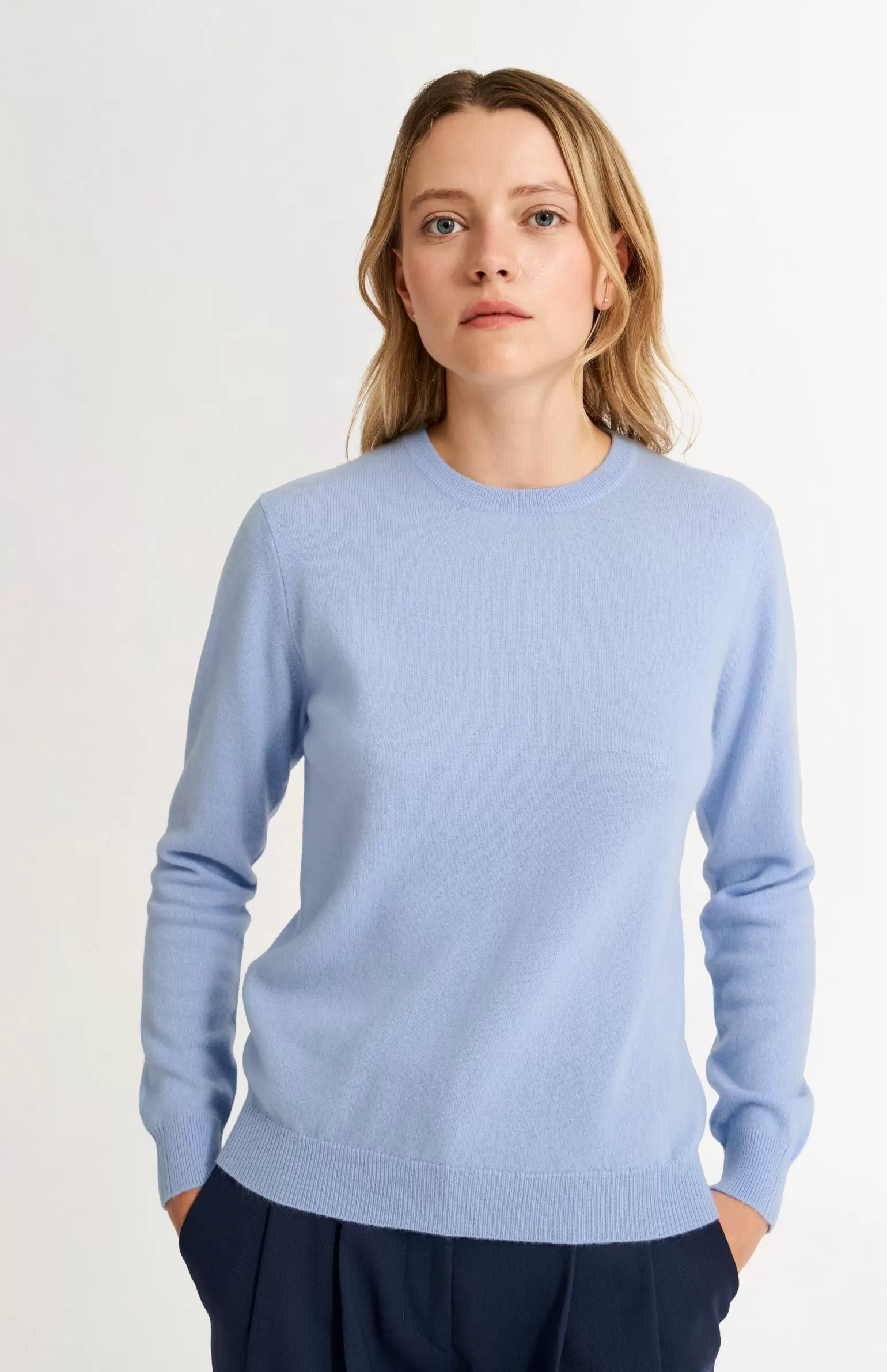 Women Pringle of Scotland Womens Classic Round Neck Cashmere Jumper In Sky Blue
