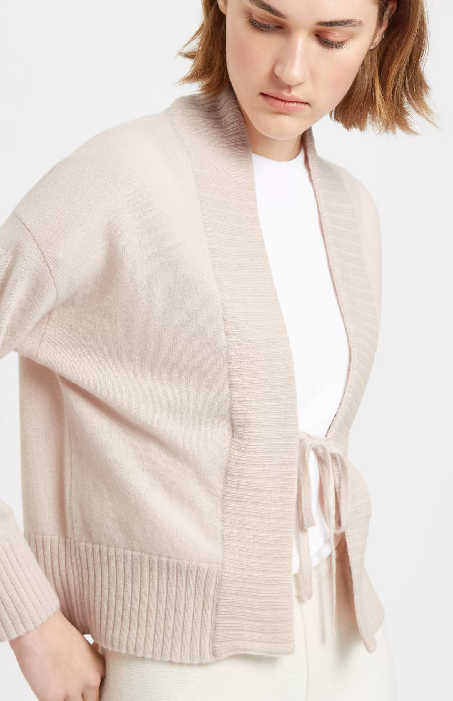 Women Pringle of Scotland Women's Lightweight Cashmere Open Cardigan With Tie In Pastel Pink