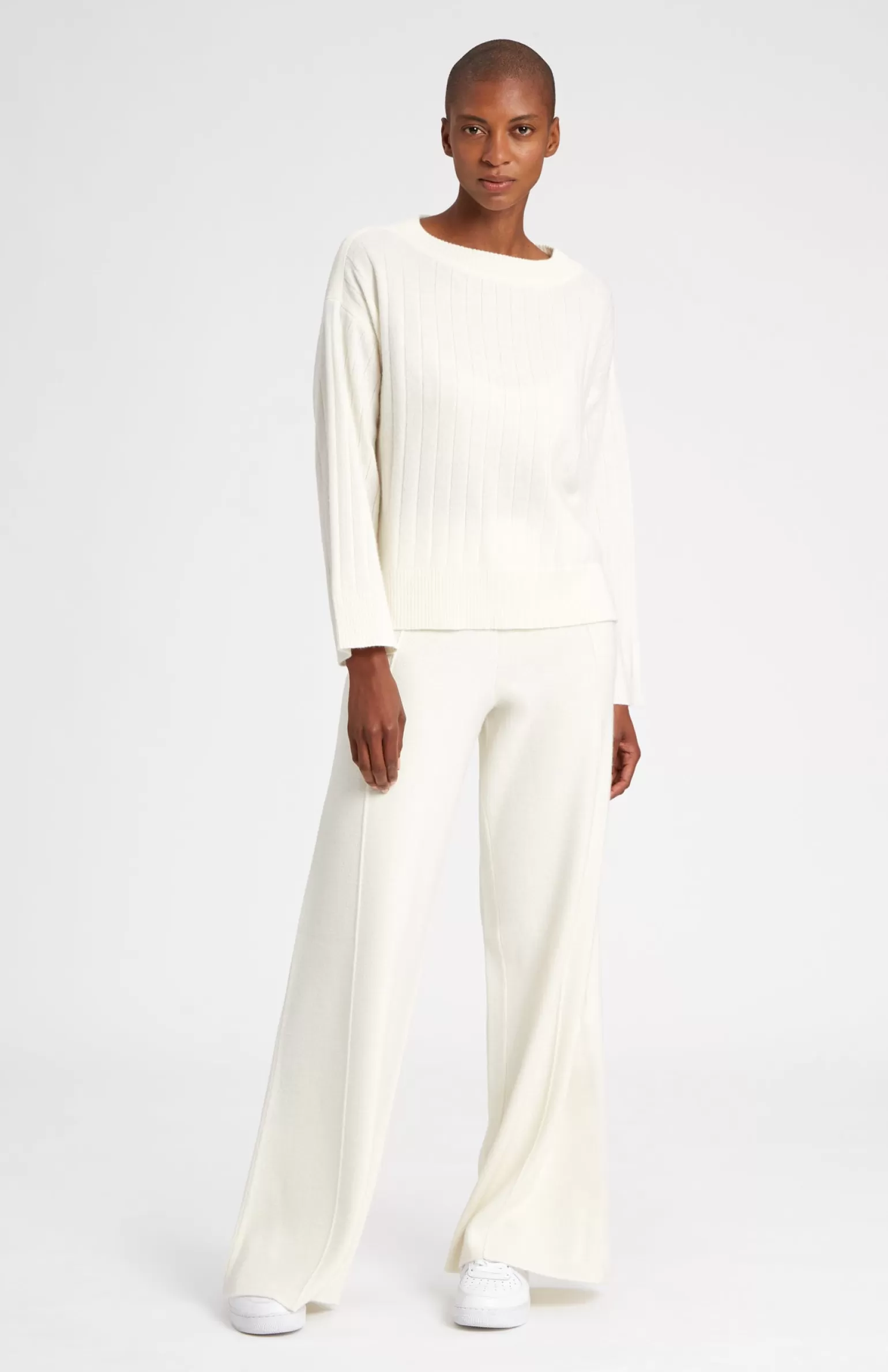 Women Pringle of Scotland Wool Cashmere Blend Wide Neck Rib Jumper In Cream