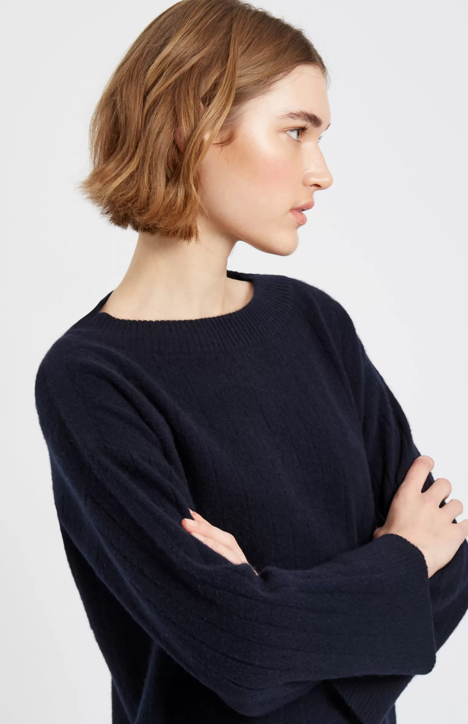 Women Pringle of Scotland Wool Cashmere Blend Wide Neck Rib Jumper In Indigo